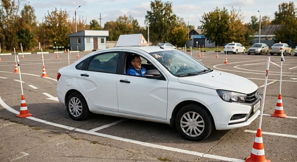Учебный автомобиль автошколы на площадке