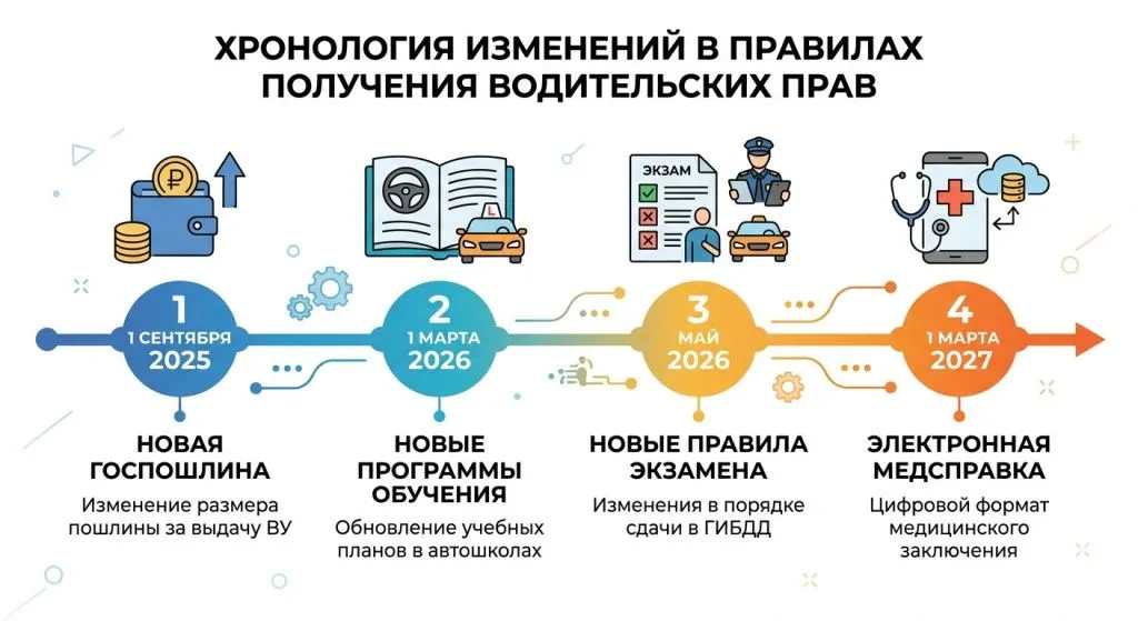 Даты изменений в правилах получения прав