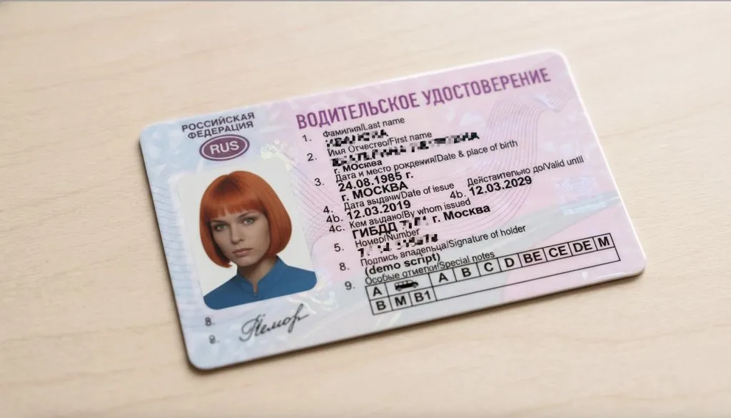 Образец водительского удостоверения категории B